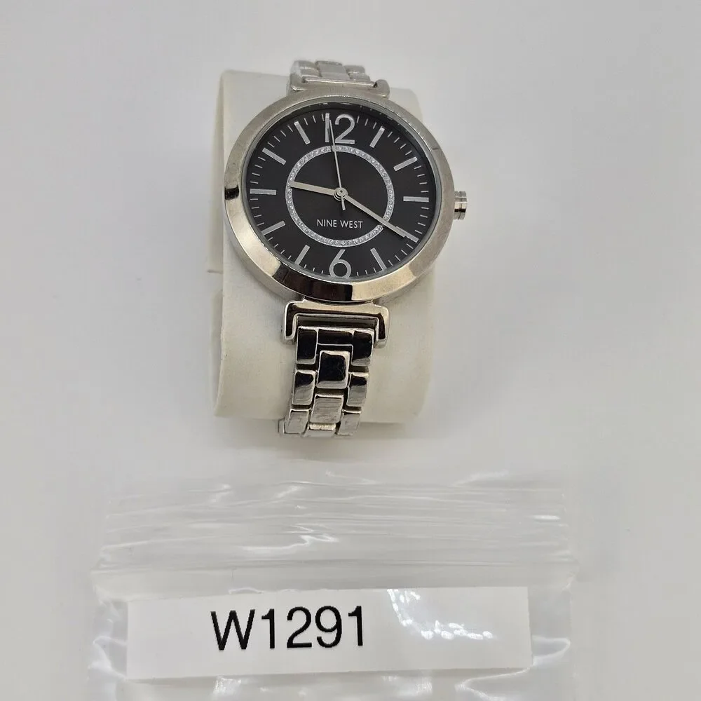 Nine West Women's‎ Watch 36MM Black Dial Gray Bracelet Band 6